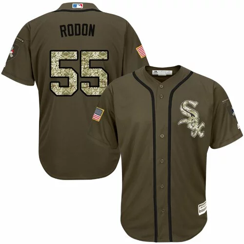 #55 Chicago White Sox Carlos Rodon Authentic Jersey: Green Men's Baseball Salute to Service7370326