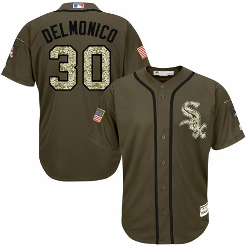 #30 Chicago White Sox Nicky Delmonico Authentic Jersey: Green Men's Baseball Salute to Service4041716