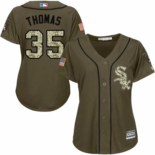 #35 Chicago White Sox Frank Thomas Authentic Jersey: Green Women's Baseball Salute to Service2520326