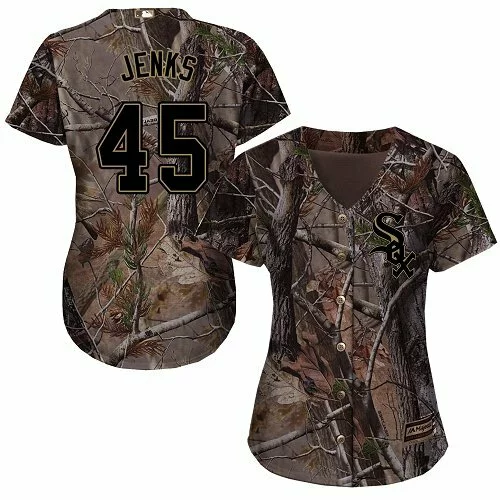 #45 Chicago White Sox Bobby Jenks Authentic Jersey: Camo Women's Baseball Realtree Collection Flex Base5882028
