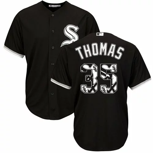 #35 Chicago White Sox Frank Thomas Authentic Jersey: Black Men's Baseball Team Logo Fashion Cool Base8262013