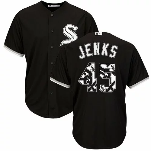 #45 Chicago White Sox Bobby Jenks Authentic Jersey: Black Men's Baseball Team Logo Fashion Cool Base4072013