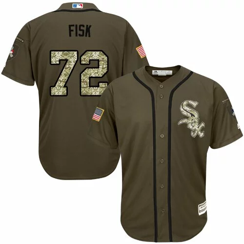 #72 Chicago White Sox Carlton Fisk Authentic Jersey: Green Youth Baseball Salute to Service7950326