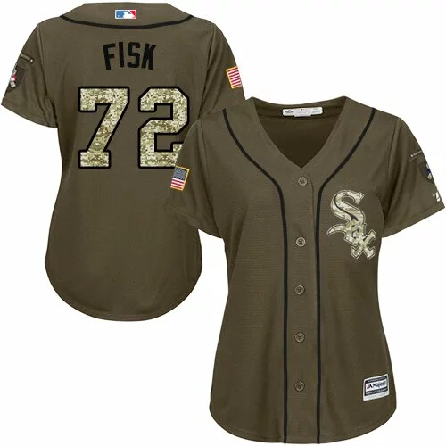 #72 Chicago White Sox Carlton Fisk Authentic Jersey: Green Women's Baseball Salute to Service2030326