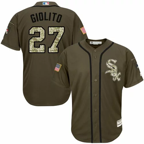 #27 Chicago White Sox Lucas Giolito Authentic Jersey: Green Men's Baseball Salute to Service2431716