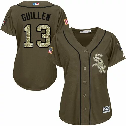 #13 Chicago White Sox Ozzie Guillen Authentic Jersey: Green Women's Baseball Salute to Service4990326
